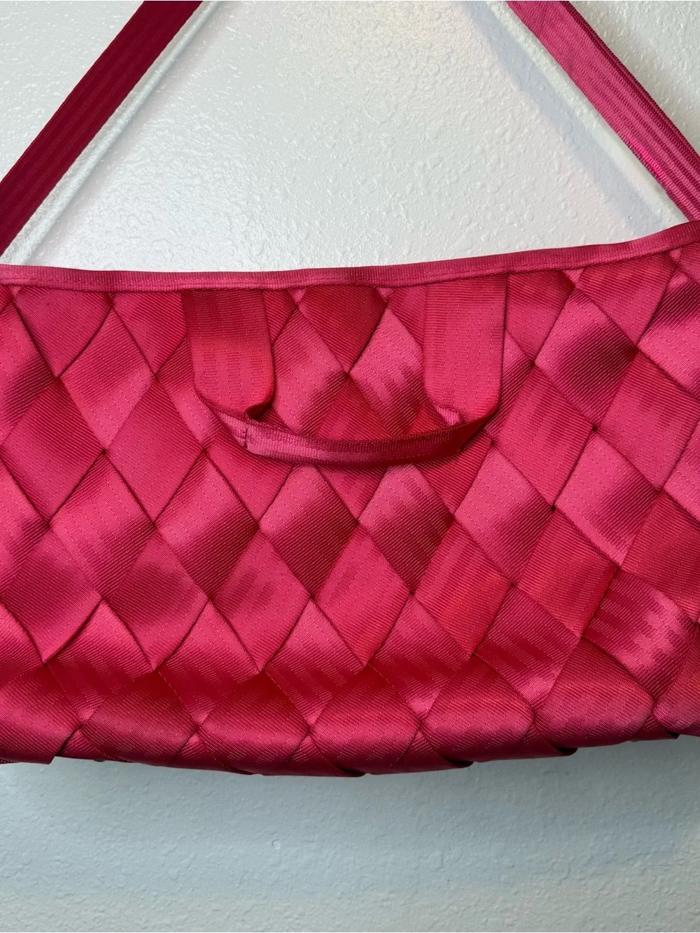 Maggie Bags Seatbelt Laptop Messenger Bag Deep Pink Woven Work Bag Travel Tote